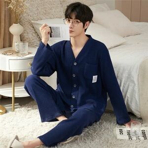 Men's Pajama Set Classic Sleepwear Button Down Loungewear with Long Pants XL